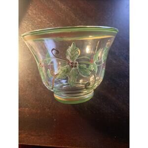 Lenox Holiday Glass Votive Holder Holly & Berry